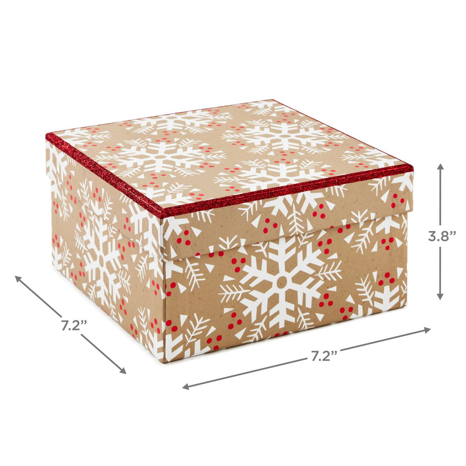 Petite boîte-cadeau de Noël avec couvercle – Hallmark (Flocons de neige blancs et accents rouges)