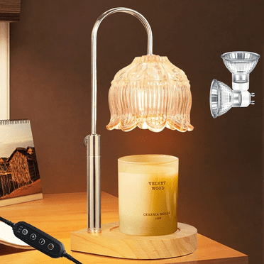 Candle Warmer Lamp with Timer, Adjustable Height Candle Wax Warmer with Remote for jar Candles,Lily of The Valley,Bulb*2 (Glass Amber,Without Candle Cup)