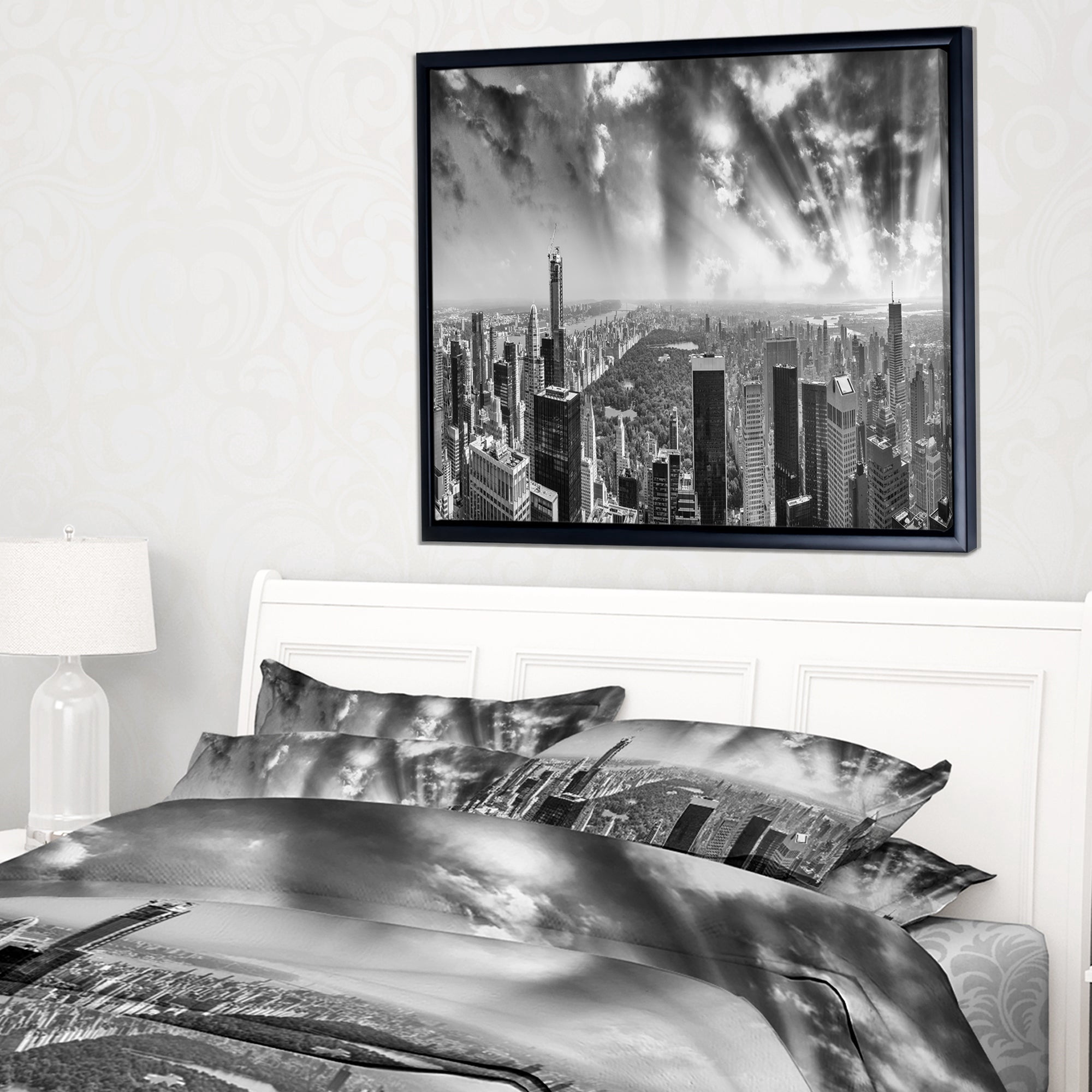 Design Art Central Park And Surrounding Buildings Framed Canvas Print