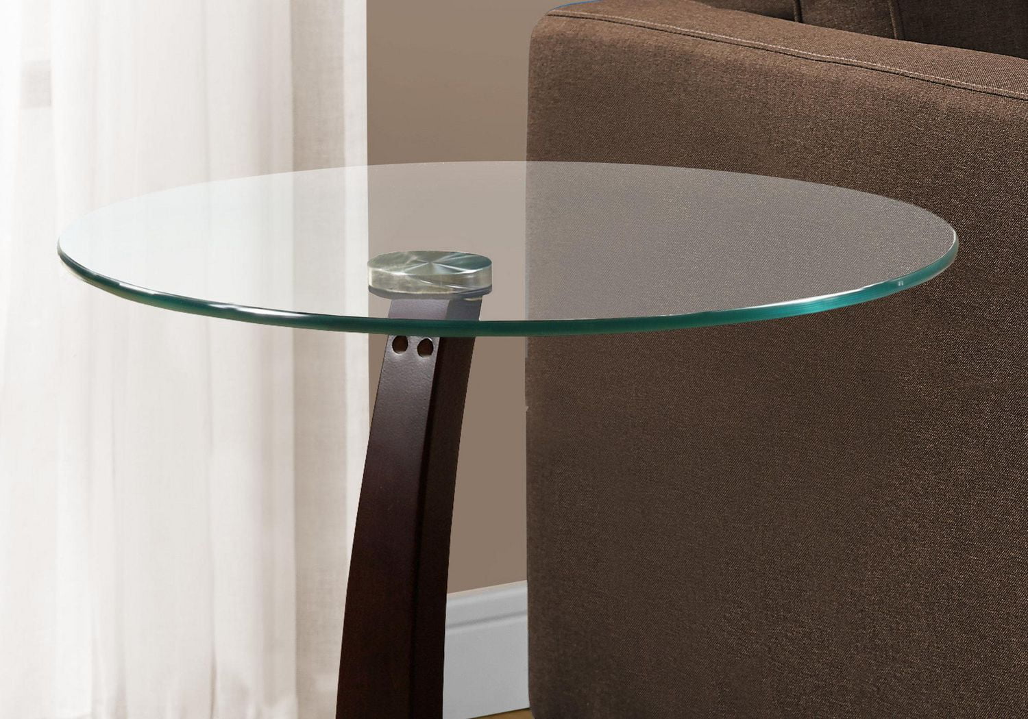 Monarch Specialties Table D'appoint, En Forme De C, Bout, Côté, Collation, Salon, Chambre À Coucher, Stratifié, Verre Trempé, Brun, Dégager, Contemporain, Moderne