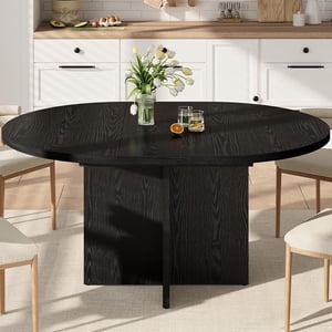 IdealHouse 43.3in-59in Extendable Round Dining Table for 4-8, Space Saving Kitchen Table with Removable Leaves, Oval Dinner Table for Dining Room, Kitchen, Living Room, Black