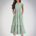 thumbnail image 2 of Yanlir Robe d'Été à Volants pour Filles 4-14 Ans, Robes Trapèze pour Enfants Sans Manches à Col Rond, Robe Soleil pour des Tenues Confortables et Stylées (Vert#1, 12 Ans), 2 of 5