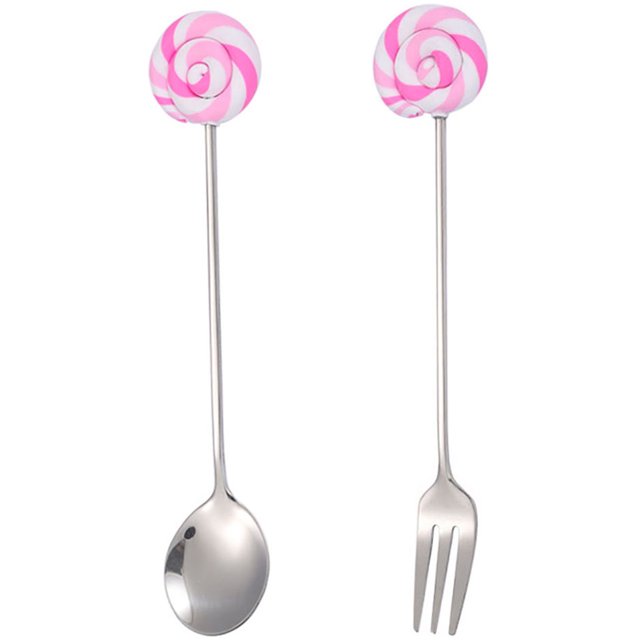 Coofit Dessert Spoon Stainless Steel Decorative Serving Spoon Stirring Spoon with Fork
