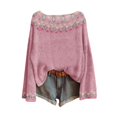 thumbnail image 1 of WTXUE Chandail Décontracté Léger Vintage Fair Isle pour Femmes, Manches Raglan, Col Rond, Tricoté, Imprimé Artistique, Chandails à Enfiler, Confortable et Chaud, Hauts d'Automne, Bohème Tendance, Western, Blouses de Bureau Décontractées, Rose, 3TG, 1 of 4