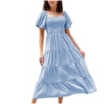 thumbnail image 1 of AherBiu Summer Beach Dress for Women Smocked Square Neck Short Sleeve Tiered Ruffle Flowy Boho Dresses, 1 of 6