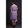 thumbnail image 3 of Bimba Purple Tie-Dye Printed Womens Ruffle Front Cold Shoulder Swing Shift Dress - Medium, 3 of 6