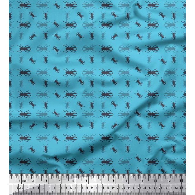 Soimoi Tissu Georgette Poly Bleu Tissu à Imprimé d'Insectes au Mètre 42 Pouces de Large