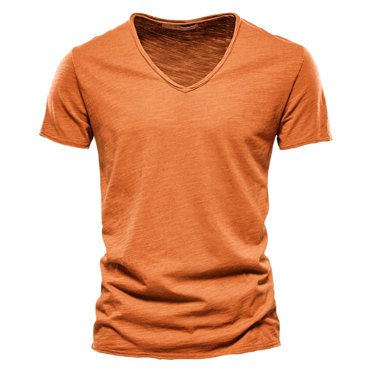 Ketyyh-chn99 Chemise de Plage Homme Couleur Unie Chemise Basique Hauts T-Shirts pour Homme Confortable Doux Frais T-Shirt Classique Orange,G
