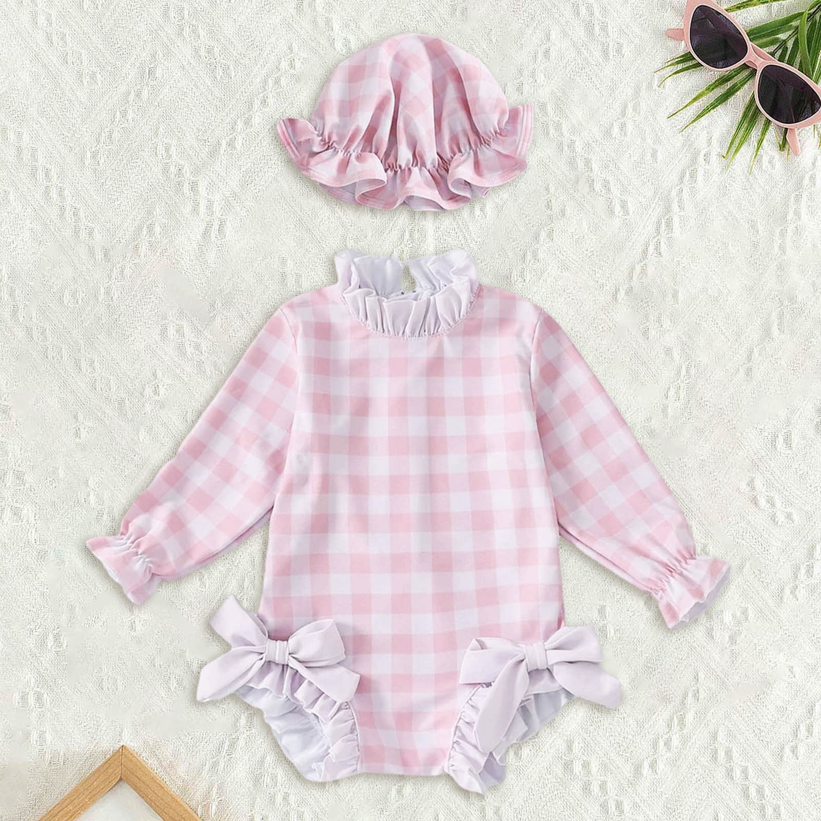 Girls Rash Guard Swimsuits Striped Ruffle Sun Protection Long Sleeve Toddler Bathing Suit 12-18 Months