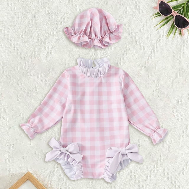 Toddler Girl Rash Guard Bathing Suits Flounce Printed Long Sleeve Sun Protection Girls Bathing Suits Size 18-24 Months