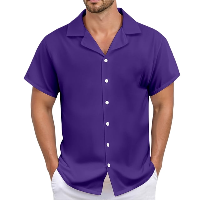 Men's Casual Linen Shirt - Cuban Collar, Button Down, Breathable Material, Perfect for Summer & Vacation