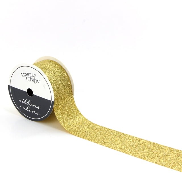 UNIQUE CREATIV Ribbon, Glitter Cut, Gold, 38 mm × 2.74 m (1.5 in × 9 ft)