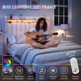 thumbnail image 3 of SIBEDS LED Bed Frame with Drawer Pockets and Linen Upholstered Cream Wingback Headboard, Queen, 3 of 8