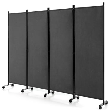 Costway 4-Panel Folding Room Divider 6FT Rolling Privacy Screen with Lockable Wheels Grey