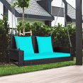 thumbnail image 2 of Patiojoy Outdoor Wicker Porch Swing Bench 2-Person Patio Rattan Swing Chair W/ Soft Cushions Turquoise, 2 of 8