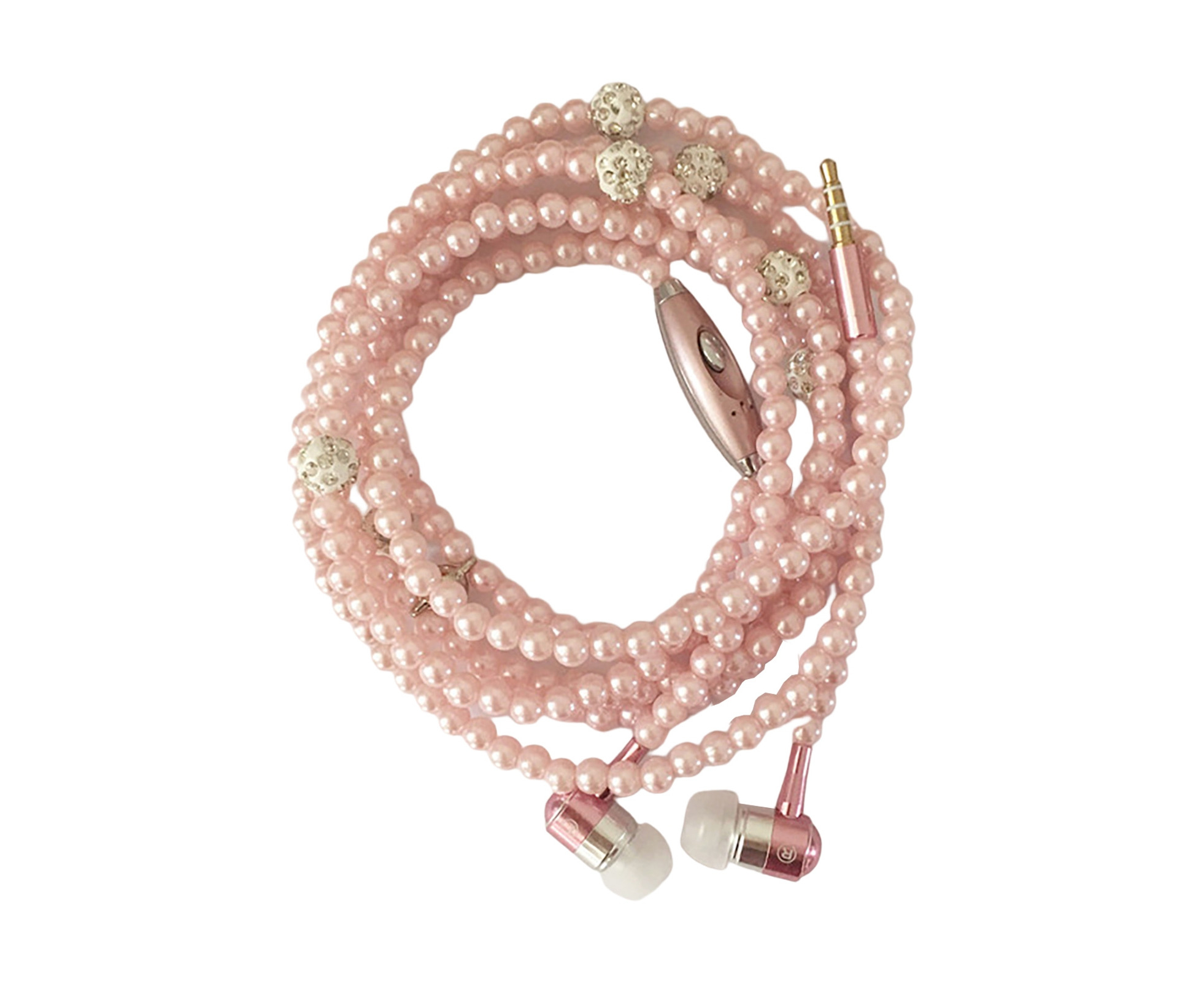 Necklace Earbuds Volume Control Tangle-Free Cord ABS Wired In-Ear Bass Earbuds 3.5mm Headphones Birthday Gift-Pink