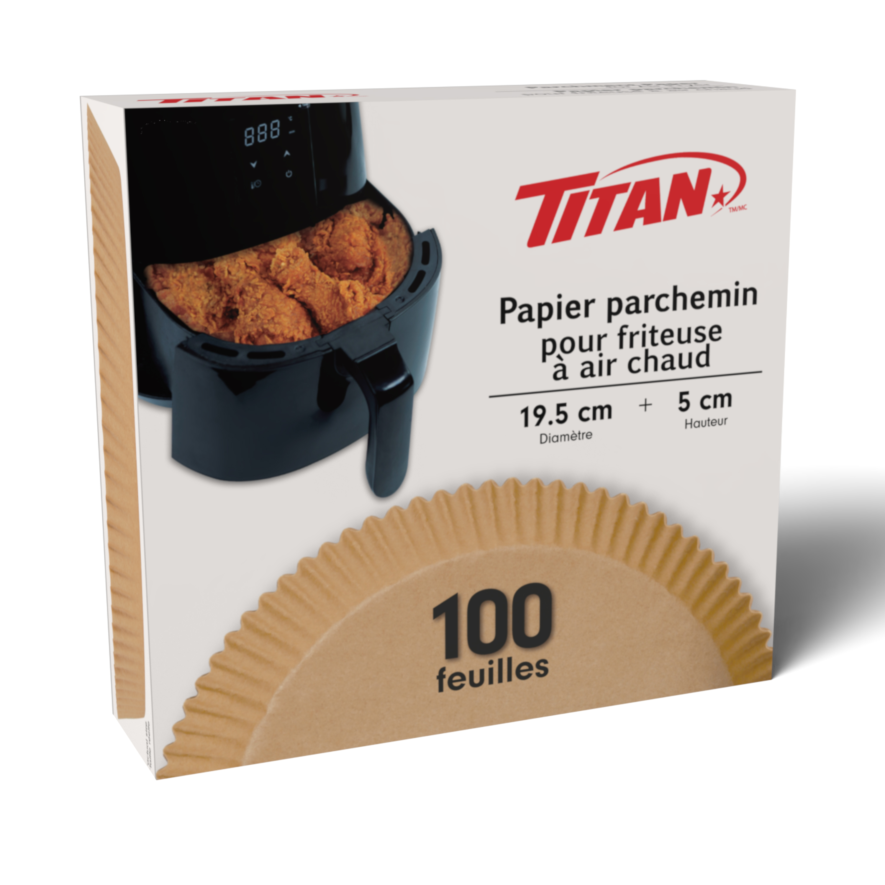TITAN Feuilles en Papier Parchemin pour Friteuse à Air, Forme Ronde, 19.5 cm, 100 Pièces