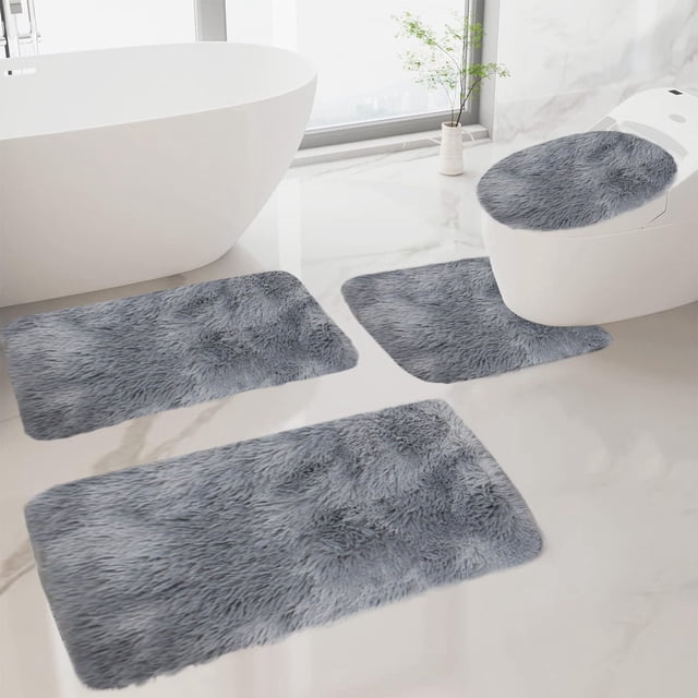 Dvkptbk Mixed Colors Bath Mats 4 Set Bathroom Rugs For 4 Pcs Toilet Mats Universal Soft Comfortable Water Absorption Non-Slip Thick Machine Washable Easy Dry Dark Color