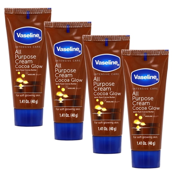 Vaseline Crème Tout Usage Éclat de Cacao, avec Beurre de Cacao Pur, Lot de 4, 1.41 FL Oz Chacun, 4 Tubes