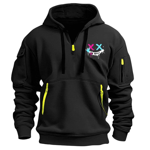 Styesk Sweatshirts for Men Men's Spring And Fall Printed Hooded Sweatshirt Zipper Multi-Pocket Pullover Sweatshirt