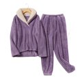 thumbnail image 1 of Pyjama en Molleton Corail pour Femmes, Flanelle, Tenue de Nuit Douce, Ensemble de Pyjama Chaud, Tenue d'Intérieur, Ensemble de Pyjama 2 Pcs, Gris TG, 1 of 7