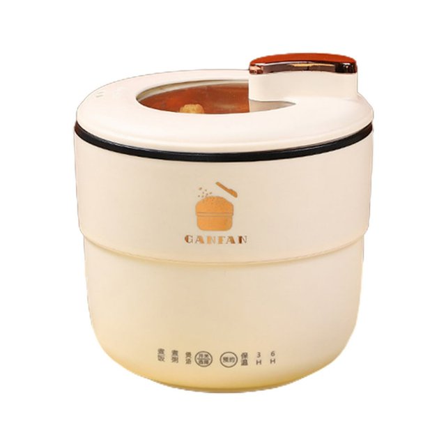 Estbridge Portable Electric Hot Pot Rice Cooker Intelligent Mini Ramen Pot Rice Cooking Pan for Steaming Stir-Frying Porridge & Noodle Soup Kitchen Supplies 6.7”x6.7”x6.1” 1PC Beig