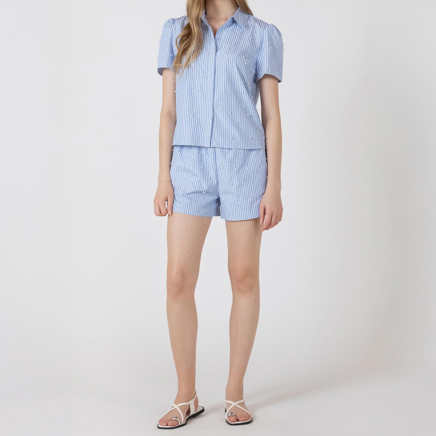 Devoted, Pearl Detail Button Front Blouse, Sizes XS-XL