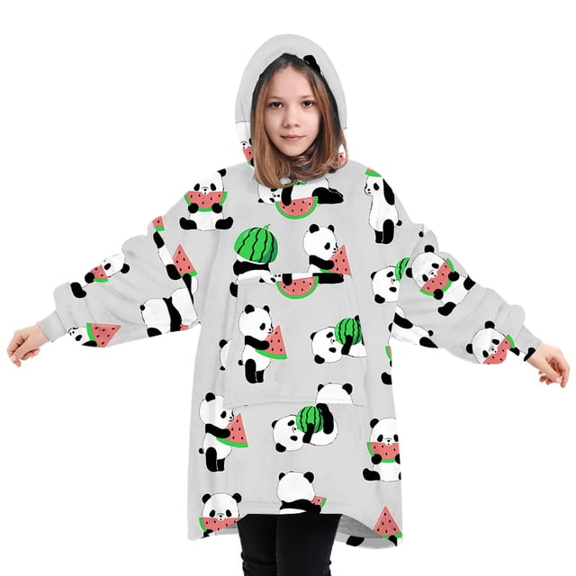 goowrom Couverture Portable en Velours Parent-Enfant à Capuche Imprimée d'Animaux de Dessin Animé