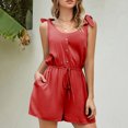 thumbnail image 2 of Penkiiy Combinaisons pour Femmes Femmes Dames Unies Été Sans Manches Col Rond Poche Amples Courtes Combinaisons Barboteuses Combinaison Rouge TP Combinaisons, 2 of 8