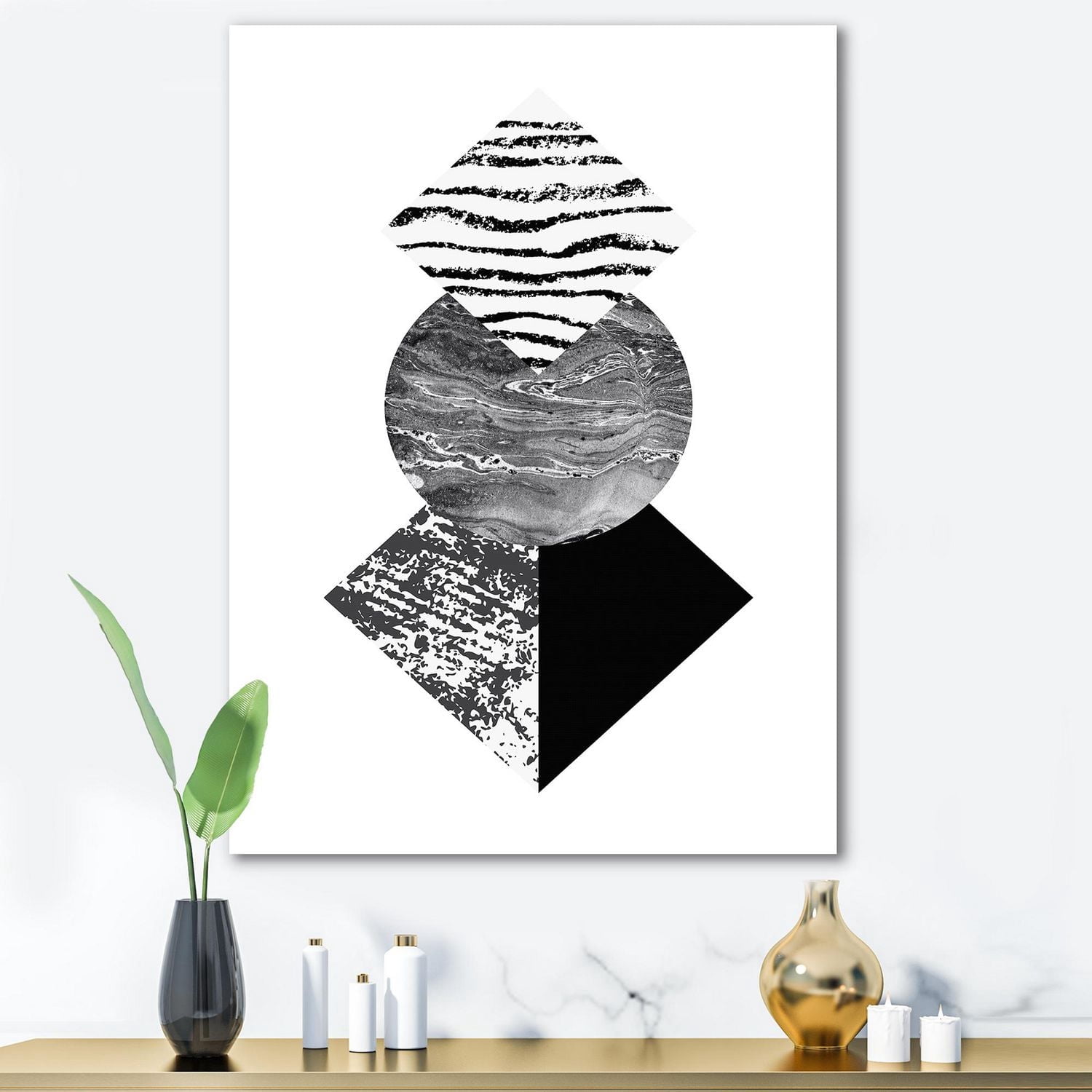 Designart Feuille de palmier tropical avec des formes géométriques abstraites I Art mural sur toile