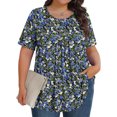 thumbnail image 2 of Pisexur Hauts de Printemps pour Femmes Blouses pour Femmes Chic Décontracté Mode pour Femmes Imprimé Col Rond Manches Courtes Plissé Ample Haut Multicolore,4TG, 2 of 7