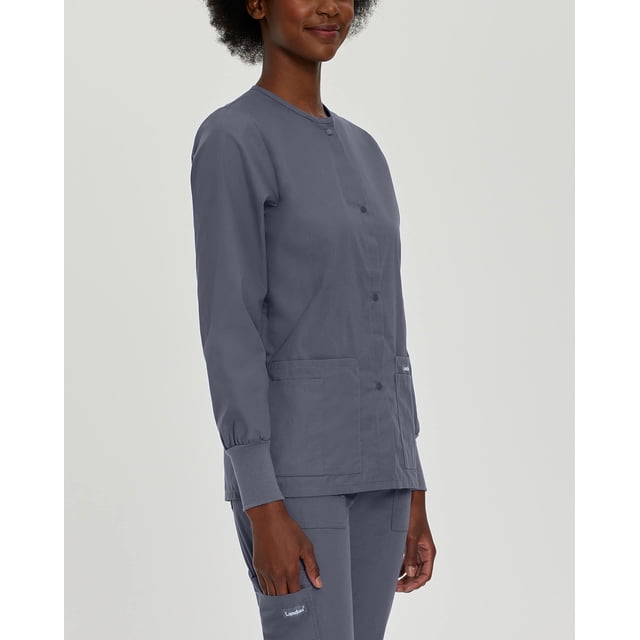 Landau Essentials Veste d'Uniforme à 4 Poches pour Femmes : Coupe Classique et Décontractée, Col Ras du Cou, devant à Boutons-Pression et Poignets en Tricot 7525