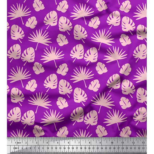 Soimoi Purple Heavy Canvas Fabric Palm & Monstera Leaves Decor Fabric Printed BTY 58 Inch Wide