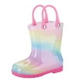 thumbnail image 1 of NOKIO Sparkle Accent Rain Boots Flexible Sole Technology Cartoon Rainbow Patterns 𝗪aterproof Rubber Material Lightweight Design for Active Toddler Girls, 1 of 5