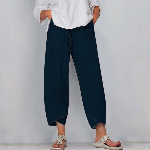 RXIRUCGD Capris d'Été pour Femmes, Confortables, Amples, à Jambes Larges, Mode, Couleur Unie, Bleu, Taille : 2TG