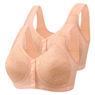 Amzcrzy 2PC Plus Size Bras for Women Seamless Embroidered Wireless Bras for Large Bust Comfy Breathable Front Closure Bras for Women No Underwire Everyday Underwear