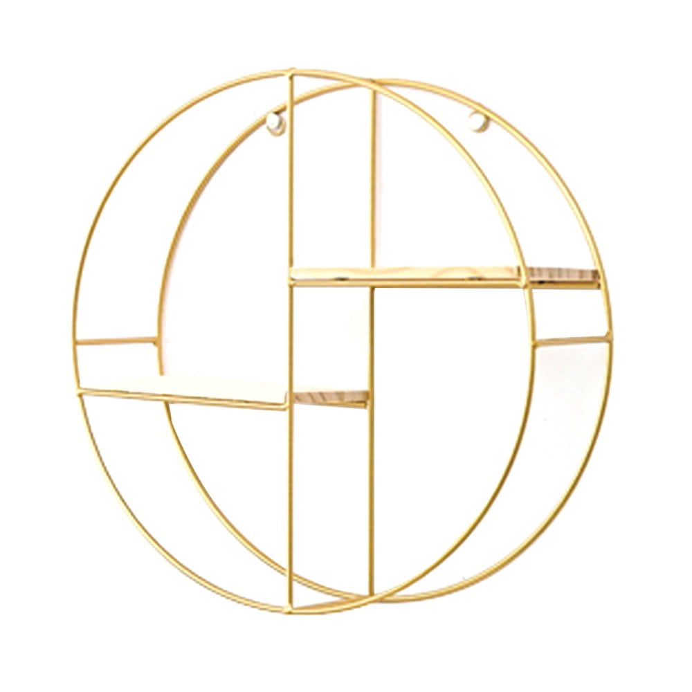 JUNWELL Creative Nordic Style  Shape Storage Rack Wrought Iron Double-Layer Wall Shelf Bedroom Living Room Wall Hanging Ornament Finishing Rack (Golden)