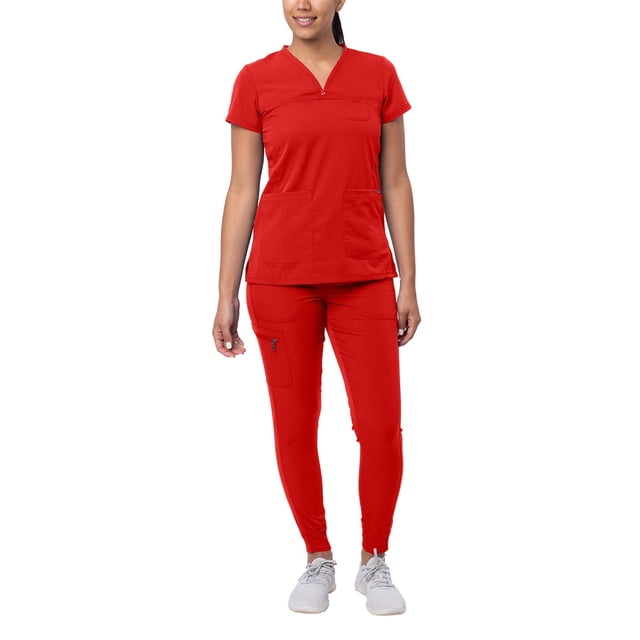 Adar Pro Movement Booster Scrub Set For Women - Sweetheart V-Neck Scrub Top & Yoga Jogger Scrub Pants