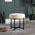 thumbnail image 2 of HomePop Pouf Rond Transitionnel en Métal et Tissu Imitation Peau de Mouton, Crème, 2 of 9