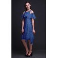 thumbnail image 4 of Bimba Robe Midi à Manches Flottantes Imprimé Géométrique Bleu Épaules Dénudées Femme - TTG, 4 of 6
