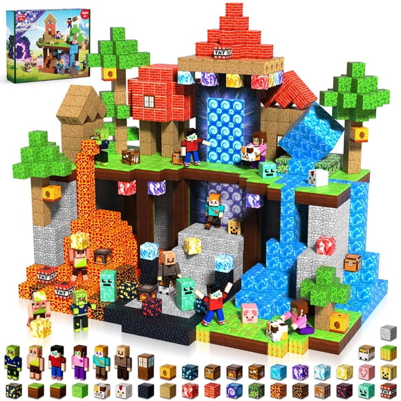 Annexfun 210PCS Magnetic Blocks with 8 Action Figures– 2025 STEM Magnetic Building Blocks for Kids Christmas, Creative Educational Play Set for Boy
