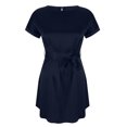 thumbnail image 4 of Offre à Durée Limitée Iumwxz Robe à Col Rond à Manches Courtes pour Femme Tunique à Ourlet Arrondi Robe Formelle avec Ceinture Robes Unies Longues Robes pour Femmes Robe Douce et Confortable pour Fête d'Anniversaire, 4 of 6