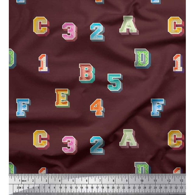 Soimoi Cotton Poplin Fabric Numbers & Alphabets Text Print Sewing Fabric Yard 56 Inch Wide