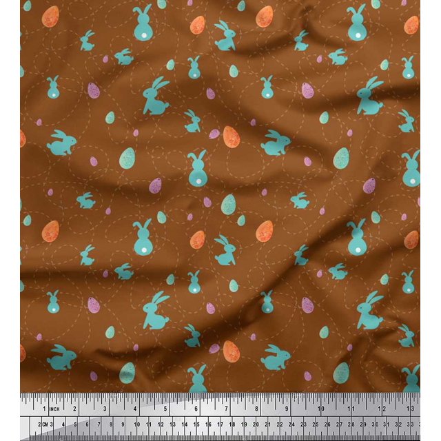 Soimoi Cotton Cambric Fabric Egg & Rabbit Animal Print Sewing Fabric Yard 42 Inch Wide