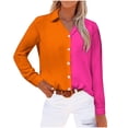 thumbnail image 1 of Timegard Womens Tops Lapel V-Neck Button Long Sleeve Color Block Shirts Work Casual Loose Tops Blouse, 1 of 4
