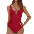 thumbnail image 1 of baikeli Maillot de Bain une Pièce pour Femme, Robe de Bain à Volants avec Découpes, Contrôle du Ventre, Col Ras du Cou, Maillot de Bain Couvrant, Tenue de Plage, Rouge, G, 1 of 5