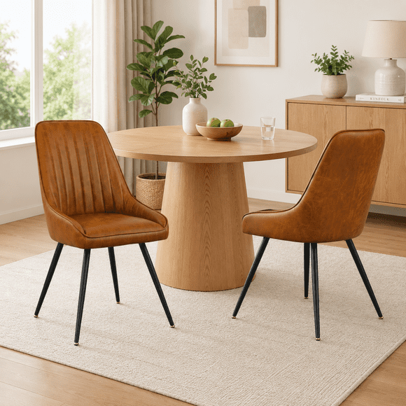 KOSSMAI Set of 2 Upholstered Side Dining Chairs in Faux Leather