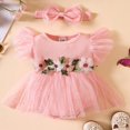 thumbnail image 2 of Infant Romper Dress Flower Leaves Embroidery Jumpsuits with Headband, 2 of 9