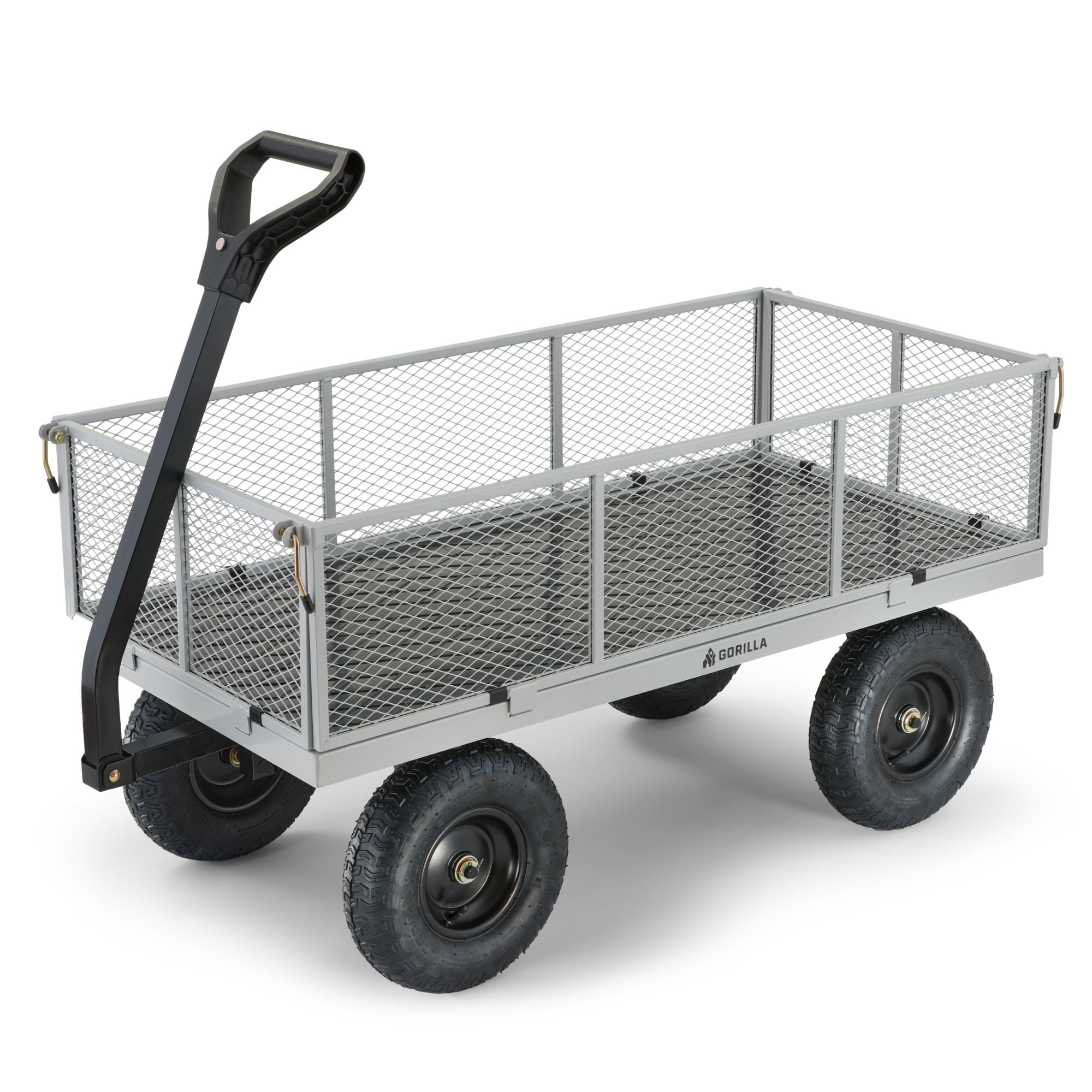 Gorilla Carts Towable Steel Utility Cart w/ Removable Side Panels, 1000 lb Capacity, Gray
