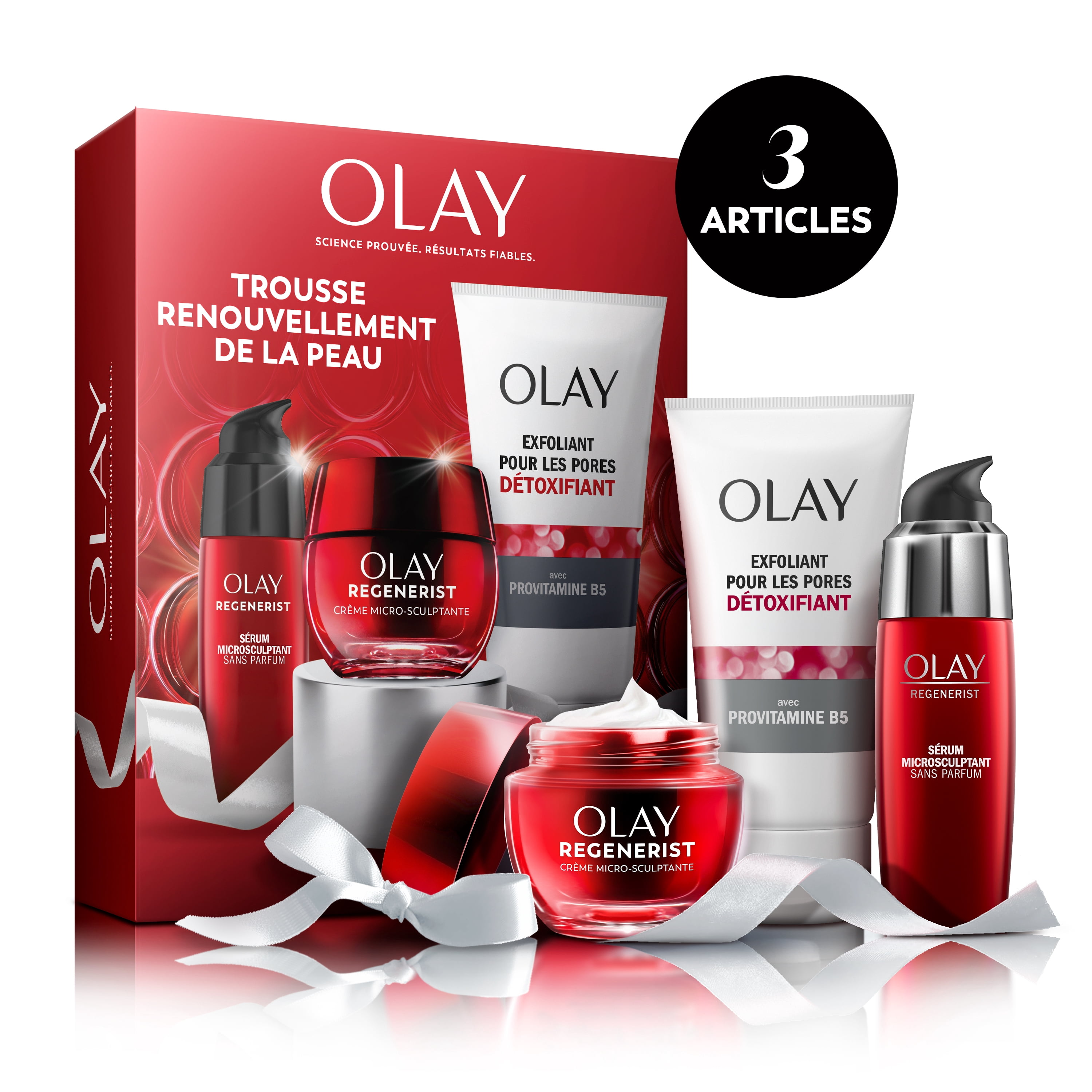 Olay Regenerist Skin Renewal Kit, 3 Piece Gift Set, Olay Anti-Aging Micro-sculpting Face Cream Fragrance Free 50mL, Olay Anti-Aging Regenerist Serum 50mL, Olay Detoxifying Pore Scrub 150mL
